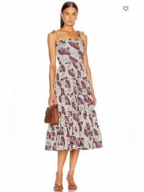 Ulla Johnson Ellyn Dress Size 8 Cream Purple Abstract Print Cotton Tiered Midi